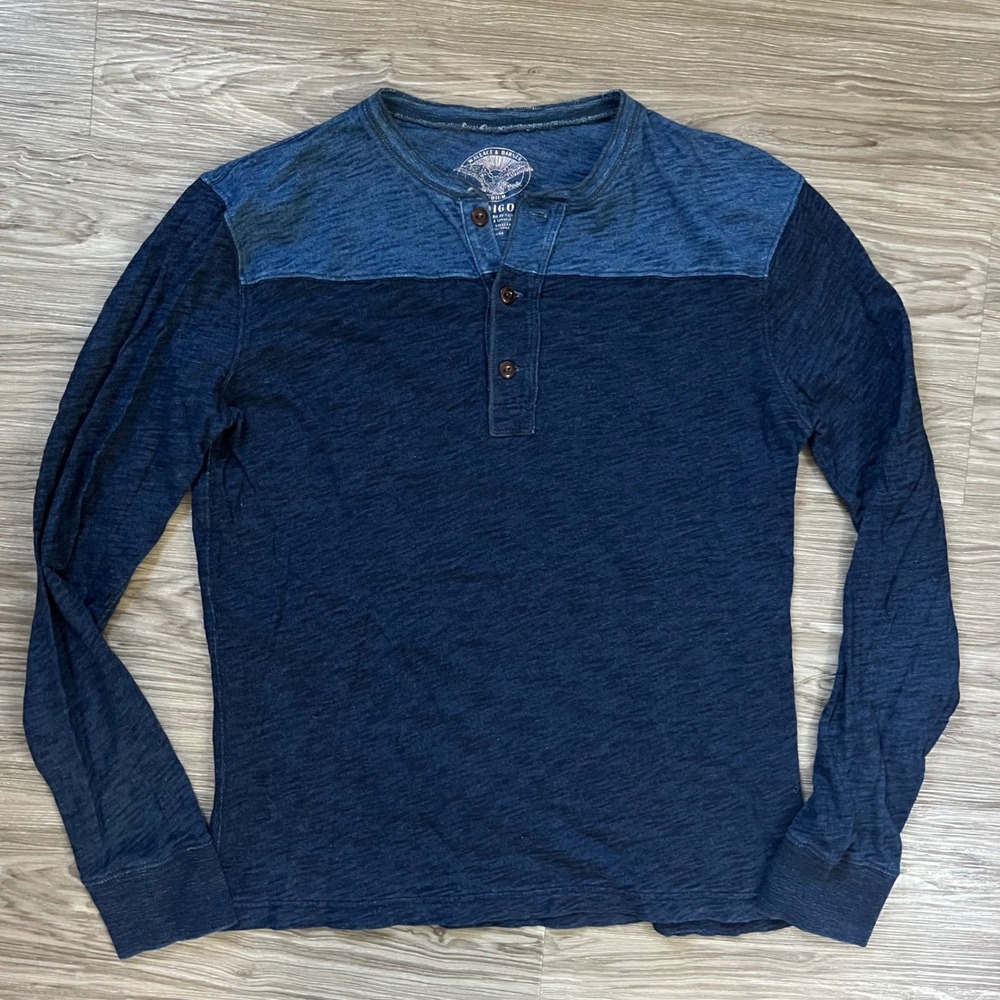 Wallace & Barnes J.Crew Mens Indigo Slub Cotton Henley Shirt Blue Medium